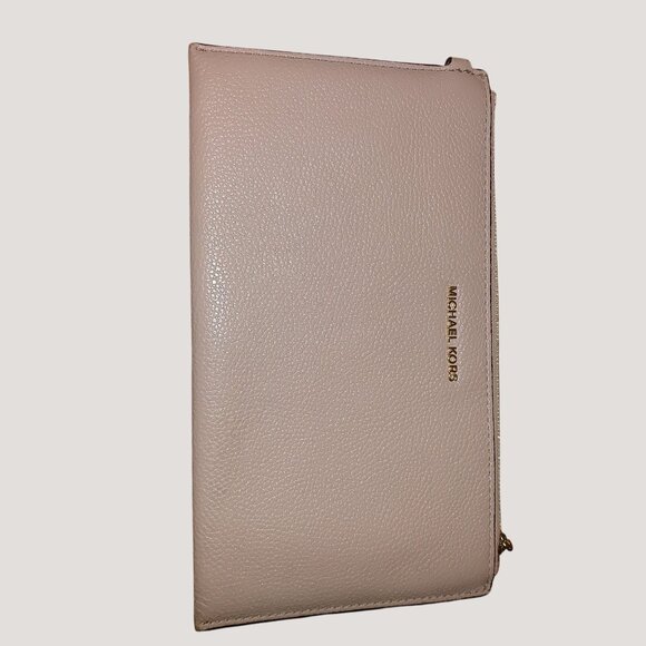 Michael Kors Pebbled Leather Zip Clutch Makeup Travel XL Wristlet Pale Pink Fair - Picture 9 of 9